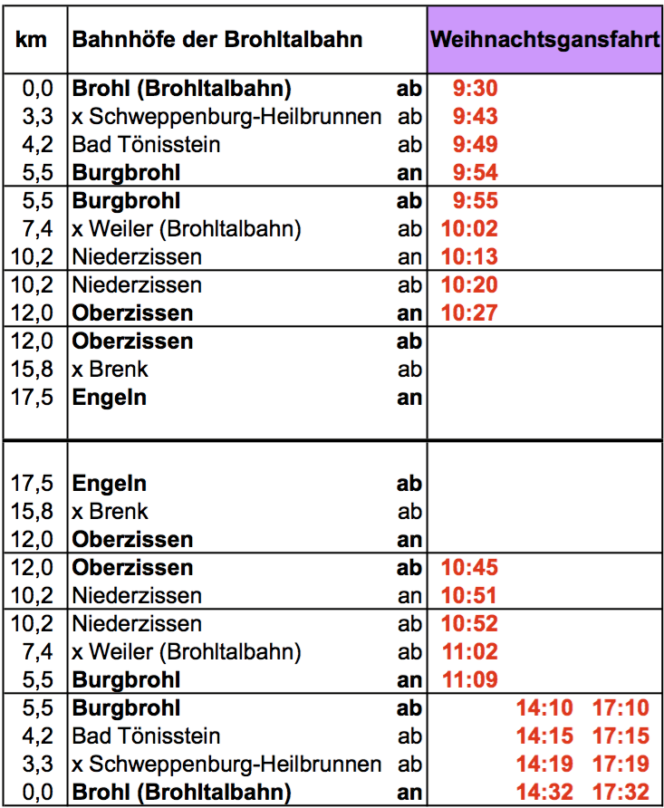 Fahrplan 2016 Weihnachtsgans